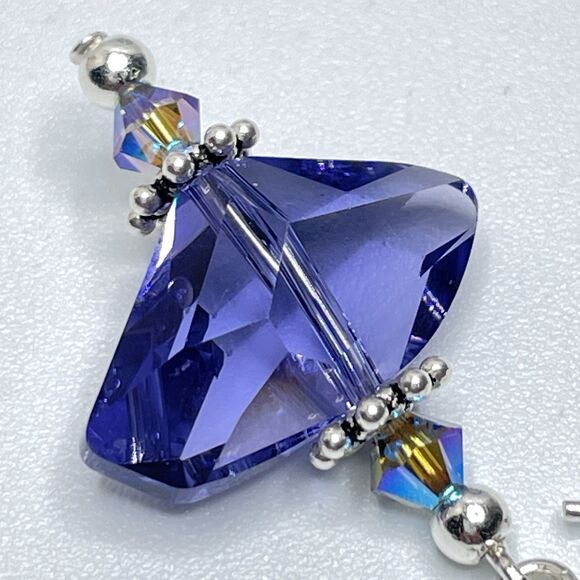 Swarovski Crystal 925 Sterling Artisan Made With Purple AB Beaded Earrings - Picture 4 of 6